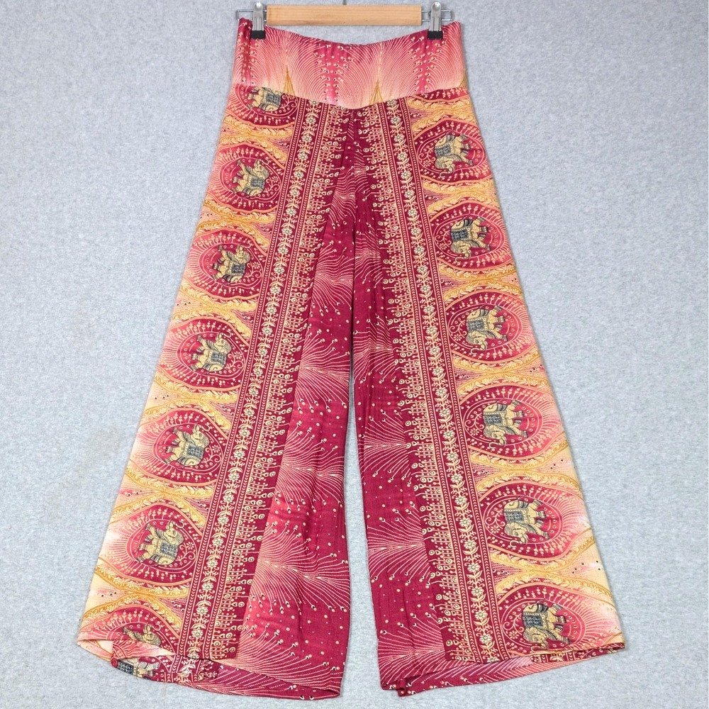 Wide Leg Palazzo Trousers One Size Elephant Print Slit Yoga Boho Pants